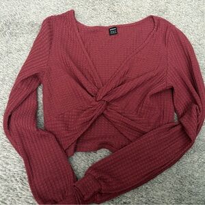 SHEIN Burgundy Twist-Front Crop Top